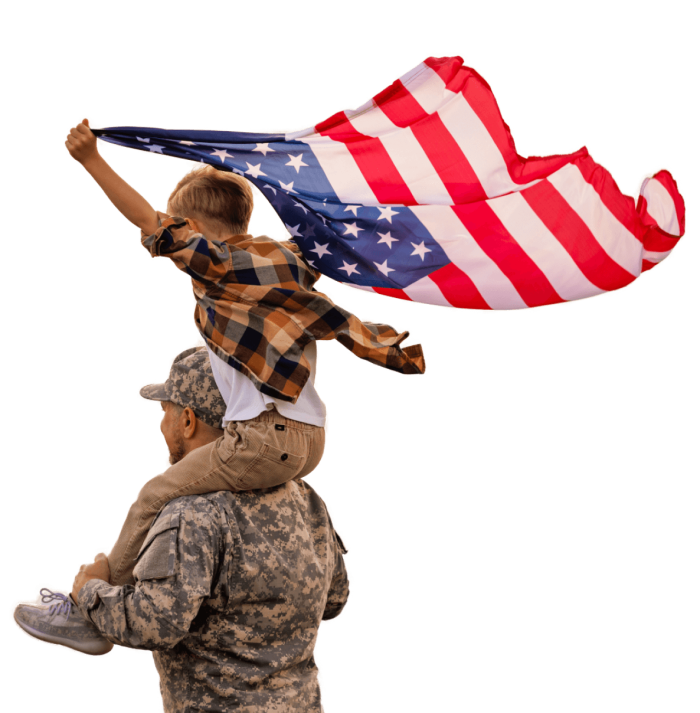 soldier with son on shoulders holding flag-2 _ Honor Home Loans